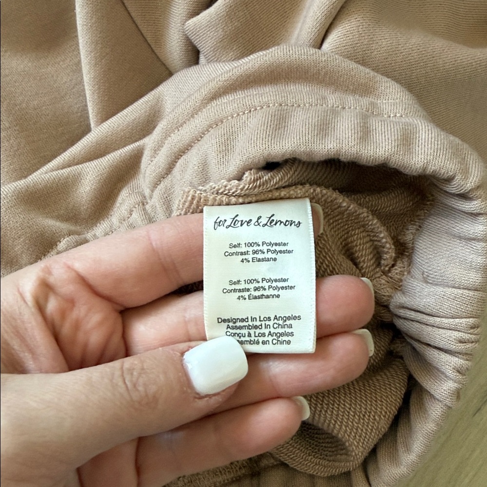 NEW- For Love and Lemons Ellie Cropped Tan Hoodie Sweatshirt - Picture 9 of 11